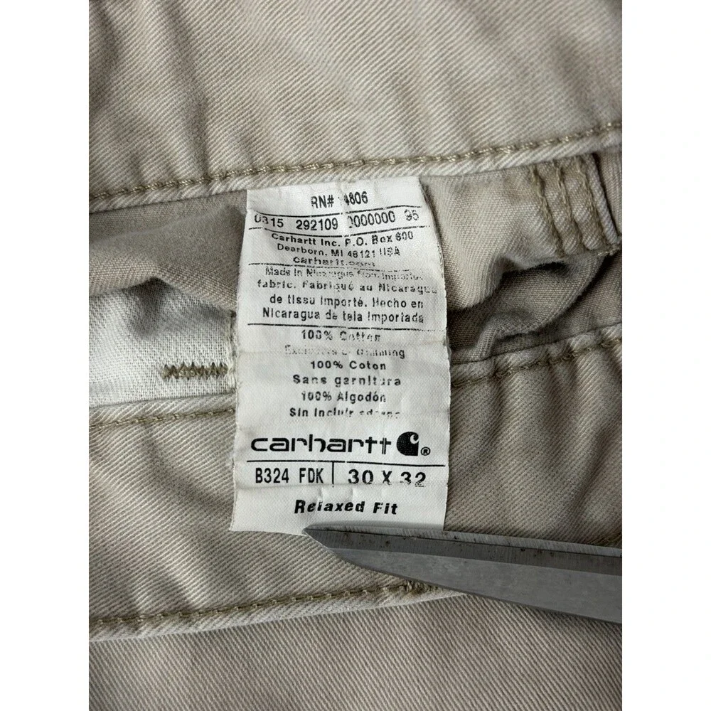 Carhartt Pants Mens 30x32 Khaki Relaxed Fit Canvas Carpenter Workwear B324 FDK